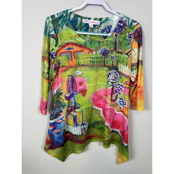 Leoma Lovegrove Tops - Leoma Lovegrove Medium Colorful Artsy Crew Neck 3/4 Sleeve Artsy Coastal‎ EUC